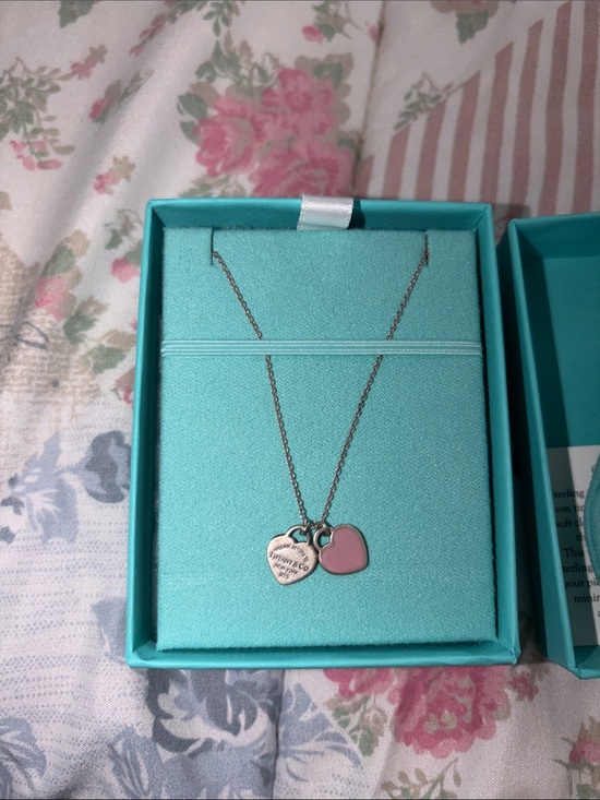 Tiffany & Co. Jewelry - Tiffany & Co. Pink and Silver Double Heart Necklace